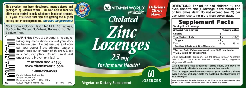 Label for Zinc Lozenges 23 mg