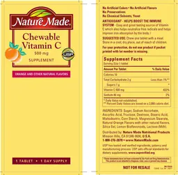 Label for Chewable Vitamin C 500 mg Supplement