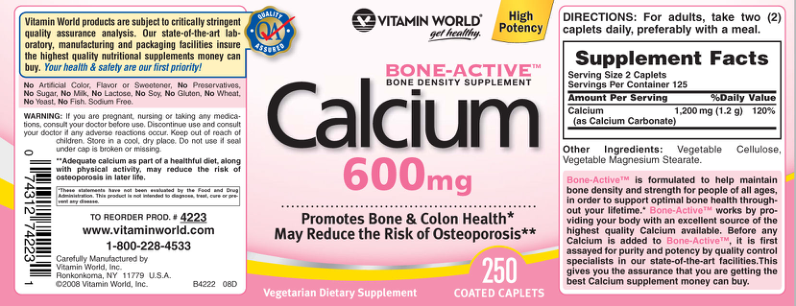 Label for Calcium 600 mg