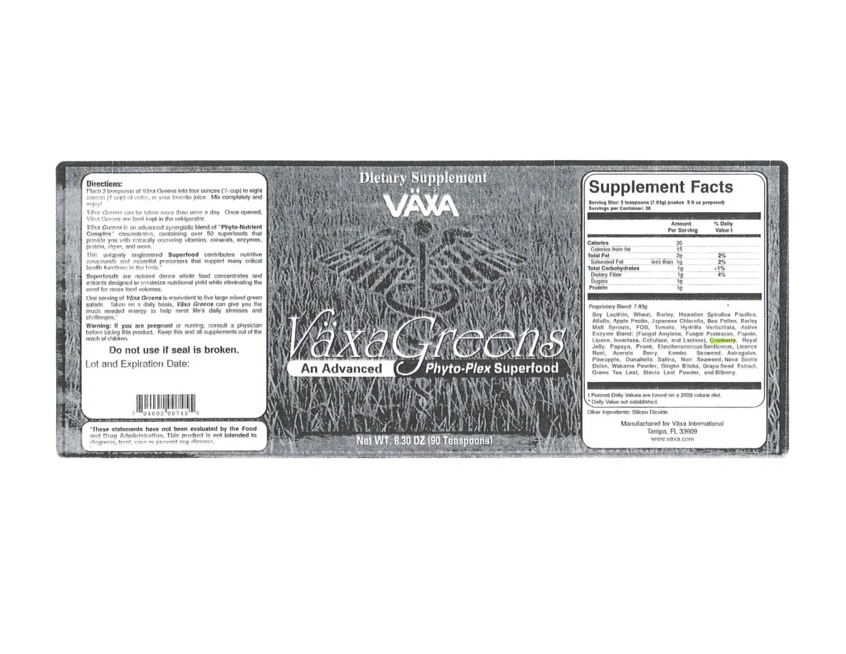 Label for Vaxa Greens