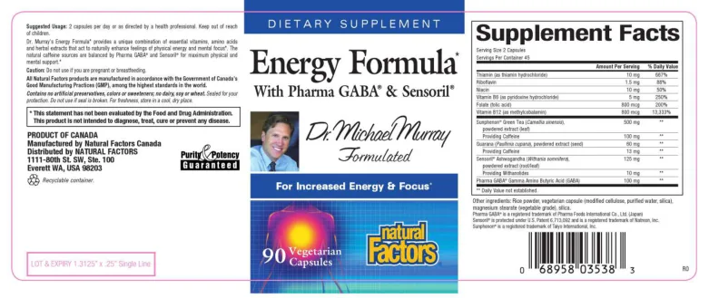 Label for Energy Formula With Pharma GABA & Sensoril