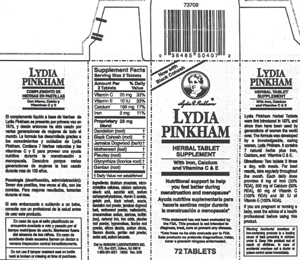 Label for Lydia Pinkham Herbal Tablet Supplement
