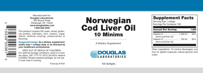Label for Norwegian Cod Liver Oil 10 Minims