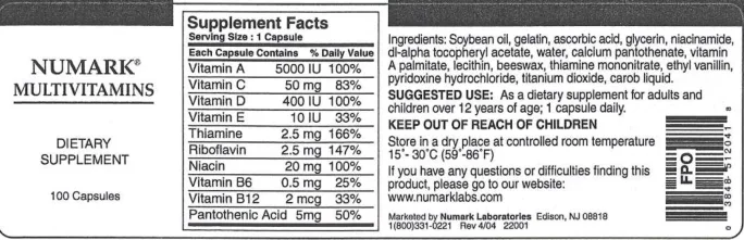 Label for Numark Multivitamins