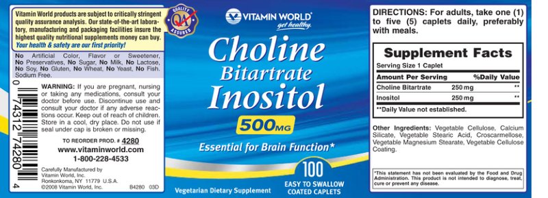 Choline Bitartrate Inositol 500 mg