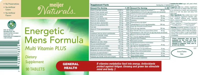 Label for Energetic Mens Formula Multi Vitamin Plus