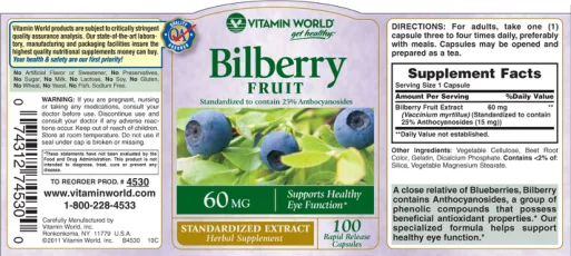 Label for Bilberry Fruit 60 mg