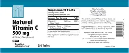 Label for Natural Vitamin C 500 mg