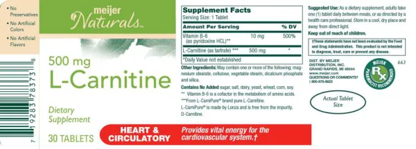 Label for L-Carnitine 500 mg