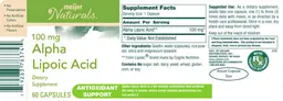 Label for Alpha Lipoic Acid 100 mg