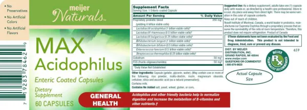 Label for MAX Acidophilus