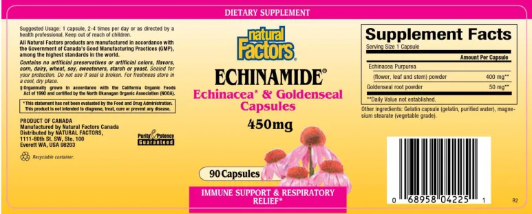 Label for Echinamide Echinacea & Goldenseal Capsules 450 mg