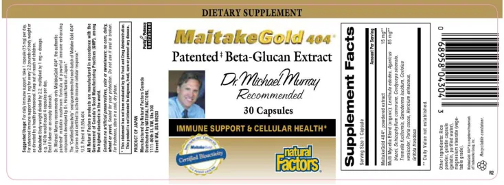 Label for MaitakeGold 404 Patented Beta-Glucan Extract
