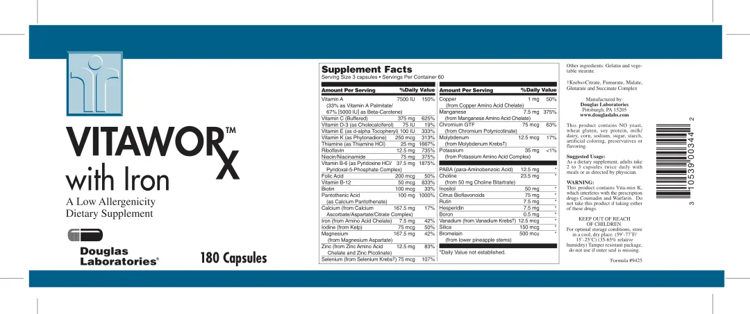 Label for Vitaworks With Iron