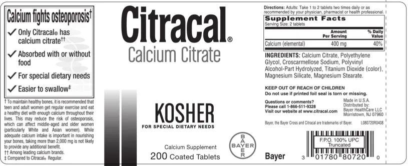 Label for Citracal Kosher