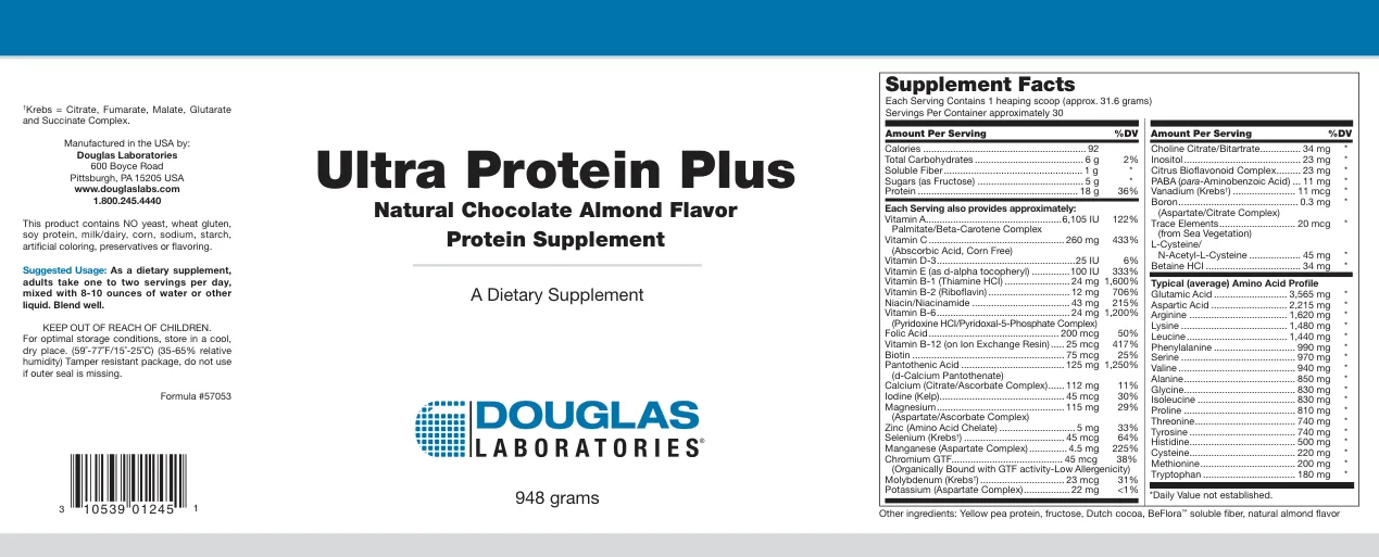 Label for Ultra Protein Plus Natural Chocolate Almond Flavor