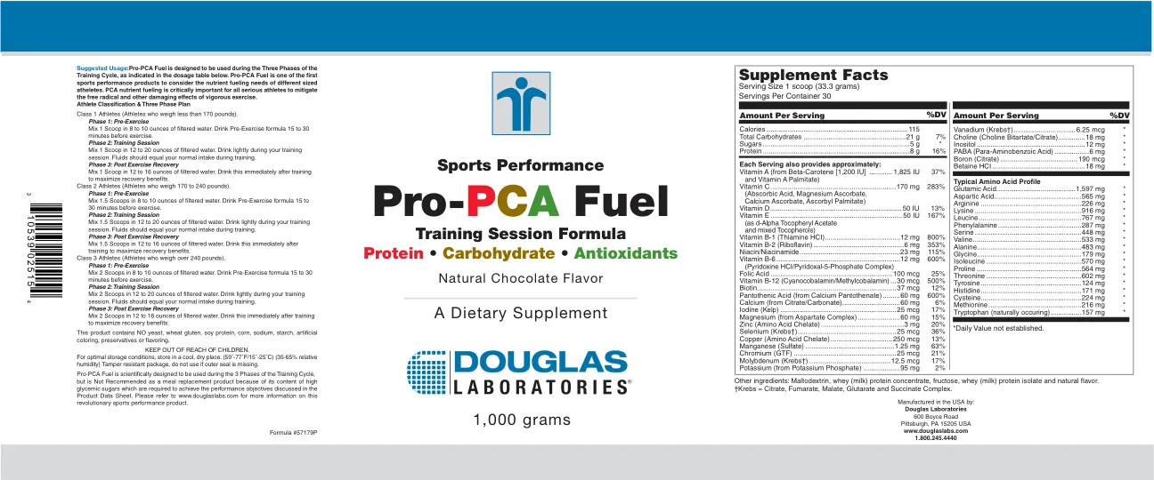 Label for Sports Performance Pro-PCA Fuel Training Session Formula