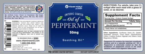 Label for Oil of Peppermint 50 mg