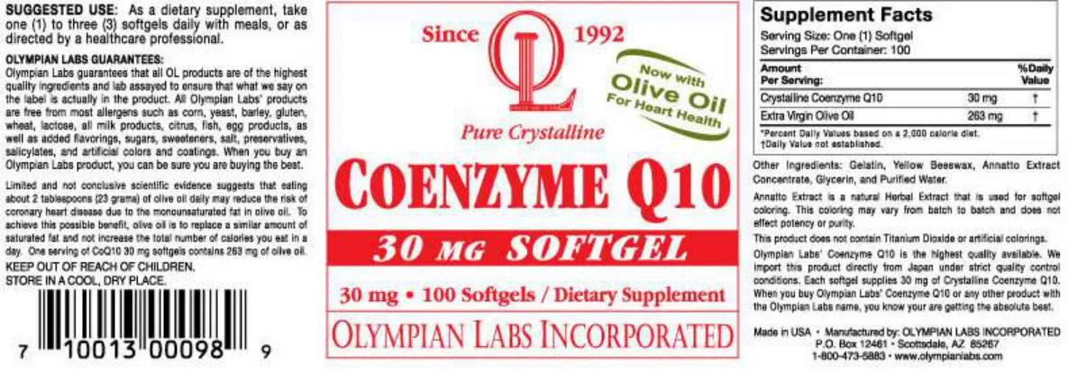 Label for Pure Crystalline Coenzyme Q10 30 mg Softgel