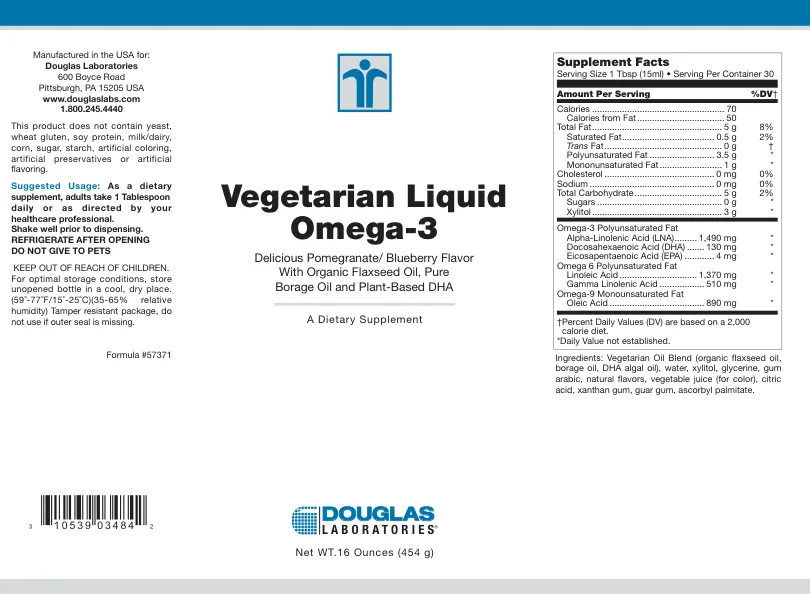 Label for Vegetarian Liquid Omega-3 Delicious Pomegranate/Blueberry Flavor