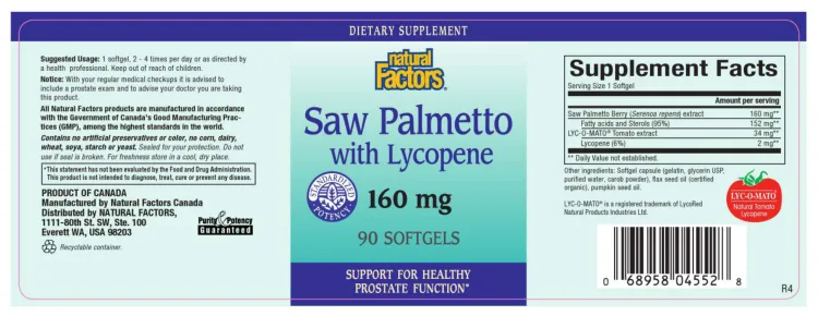 Label for Saw Palmetto With Lycopene 160 mg