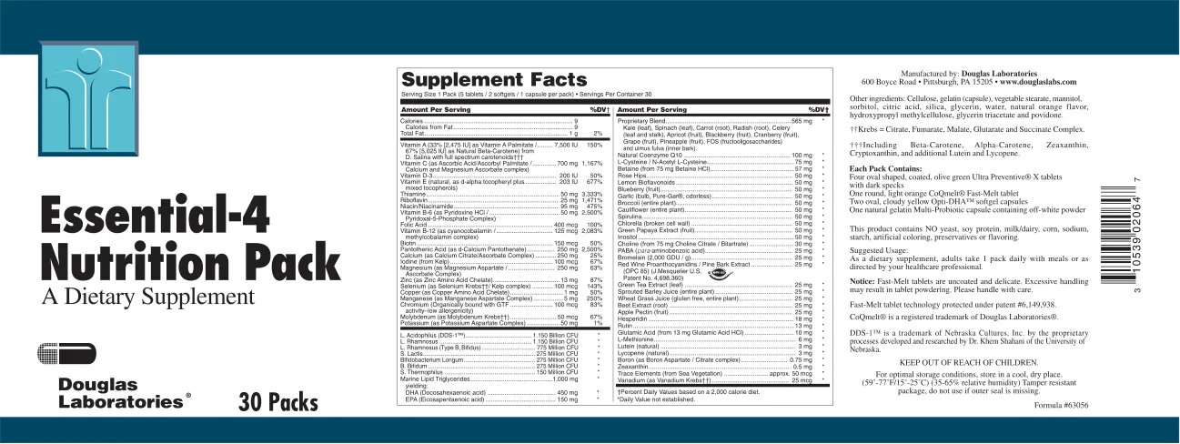 Label for Essential-4 Nutrition Pack