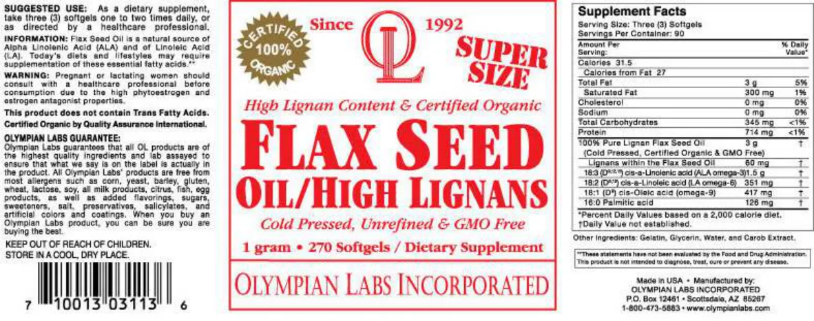 Label for Flax Seed Oil/High Lignans