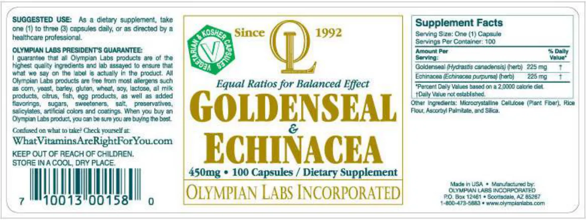 Label for Goldenseal & Echinacea