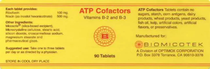 Label for ATP Cofactors Vitamins B-2 and B-3