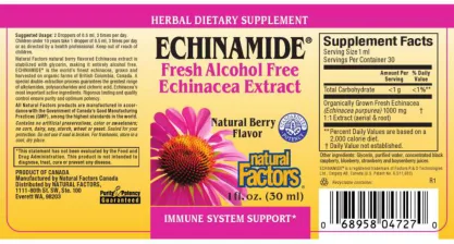 Label for Echinamide Fresh Alcohol Free Echinacea Extract Natural Berry Flavor