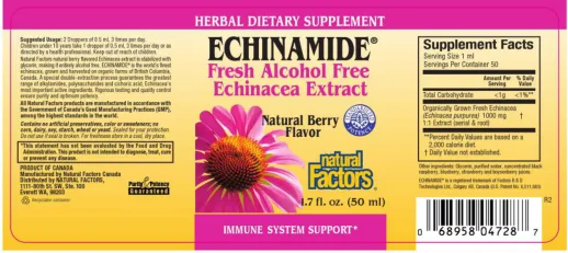 Label for Echinamide Fresh Alcohol Free Echinacea Extract Natural Berry Flavor