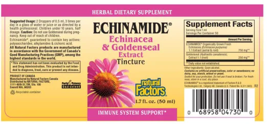 Label for Echinamide Echinacea & Goldenseal Extract Tincture