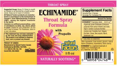 Label for Echinamide Throat Spray Formula With Propolis