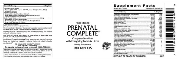 Label for Food-Based Prenatal Complete