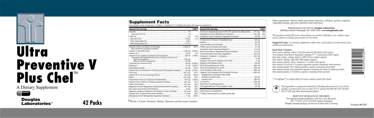Label for Ultra Preventive V Plus Chel