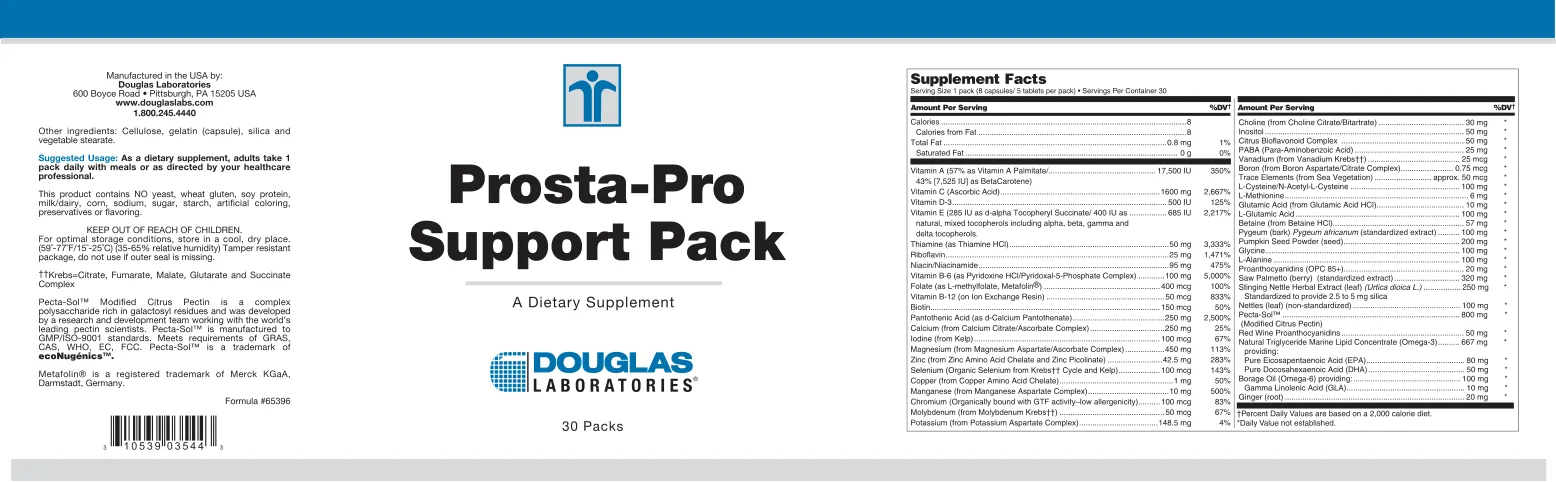 Label for Prosta-Pro Support Pack