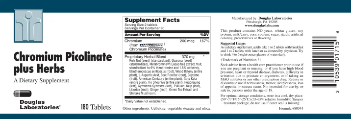 Label for Chromium Picolinate Plus Herbs
