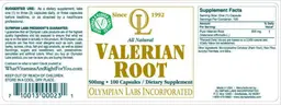 Label for Valerian Root 500 mg