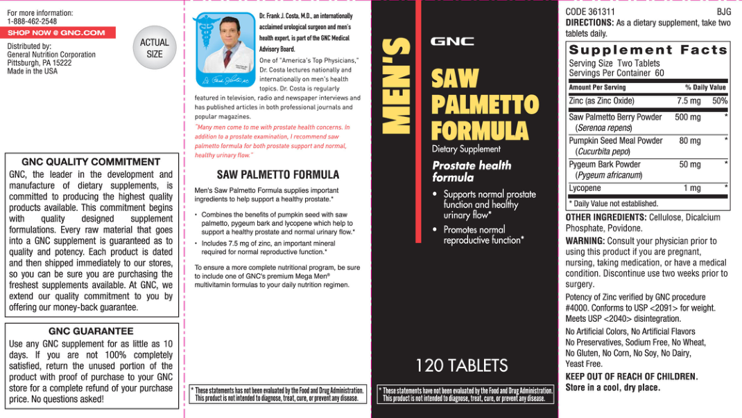 Label for Saw Palmetto Formula