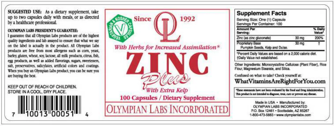 Label for Zinc Plus With Extra Kelp
