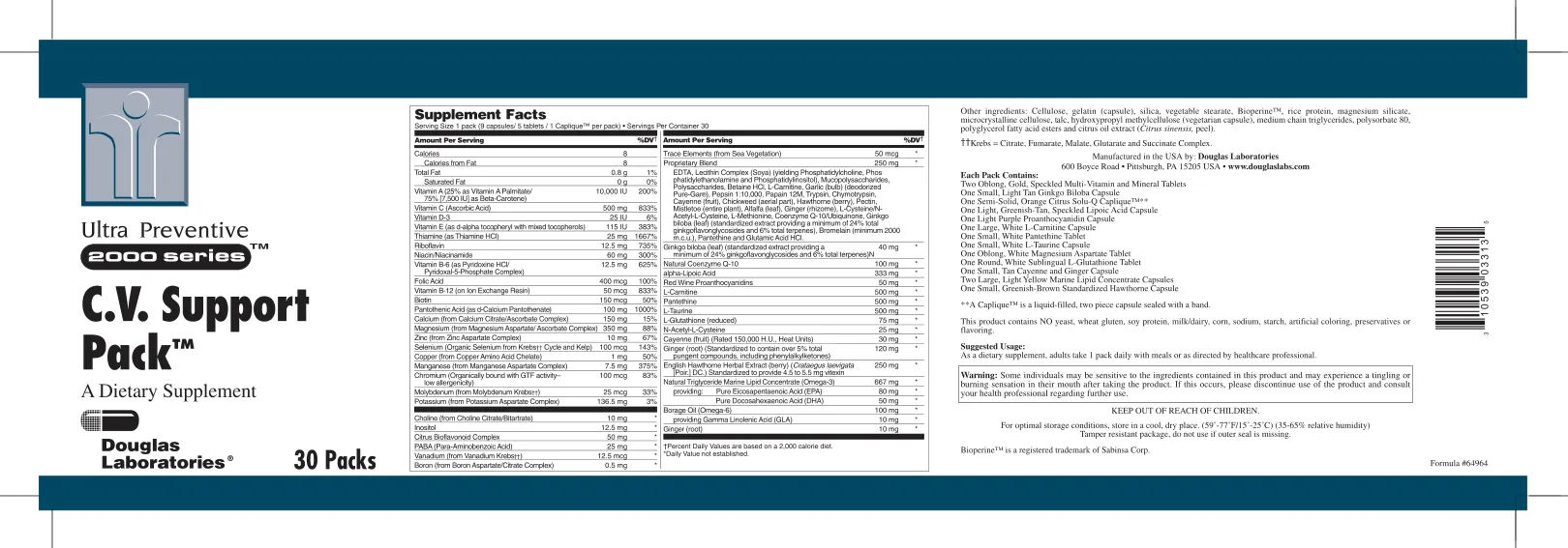 Label for Ultra Preventive 2000 Series C.V. Support Pack